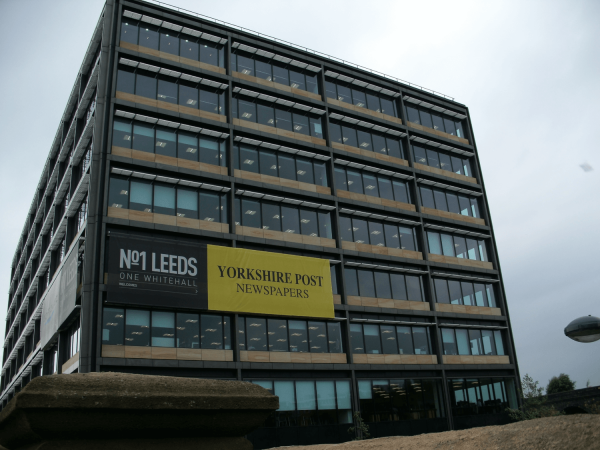 The No 1 Leeds office block adorned with a Yorkshire Post banner. (c) Adam Christie 2013