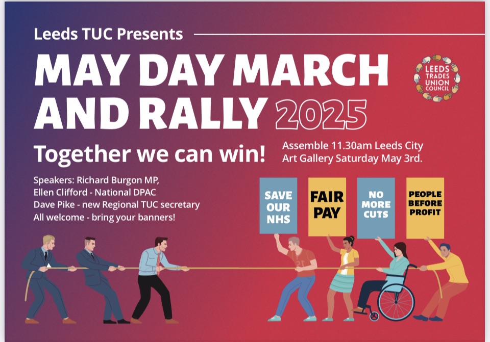 Poster advertising the May Day march and rally.
